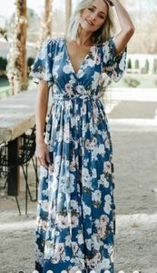 SICILY SATIN MAXI DRESS | BLUE FLORAL